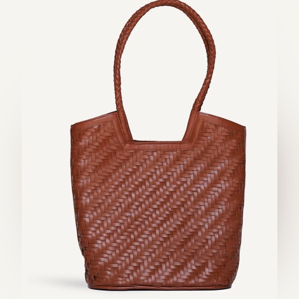 Woven Leather Tote Bag in Chestnut Brown (Bembien Camilla Bag)
